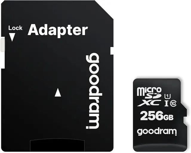 GOODRAM 256GB MicroSDXC მეხსიერების ბარათი Class 10 UHS-I U1 ადაპტერით M1AA-2560R12